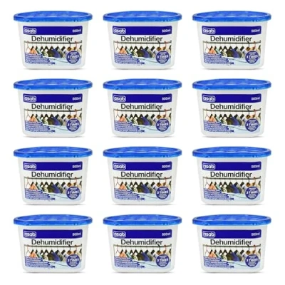 Image of ASAB Dehumidifier Box Scented Desiccant Moisture Removal Damp Trap with Hydrophilic Crystals 500ml Disposable Portable Condensation Remover for Bathrooms and Basements (Original 12 Pack)