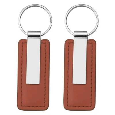 Image of JINGDAOTO 2 Pcs Black Leather Key Chain with Metal Ring Keyring Fob Hanging Ornament Car Keychain for (Brown)