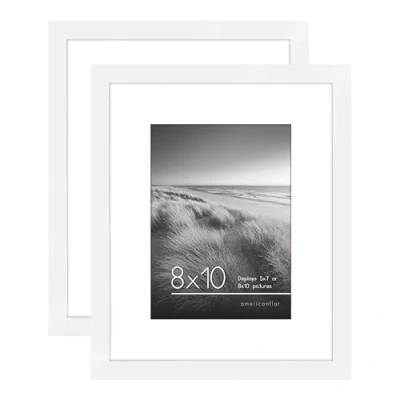 Image of Americanflat 8x10 Photo Frame in White Set of 2 Use as 7x5 with Mount or Without Horizontal and Vertical Formats for Wall Tabletop