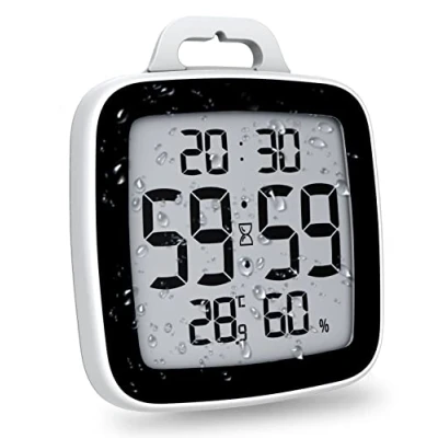 Image of LXSZRPH Shower Clock Digital Kitchen Bathroom Countdown Timer, Waterproof for Water Splashes, Temperature Humidity Display, Standing Wall Cooking Study Makeup (Black)