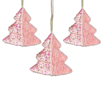 Image of 3Pcs Baby Pink Xmas Tree 12cm Christmas Hanging Decorations Festive Decorative Ornaments Fairy Tale Themed Pendant