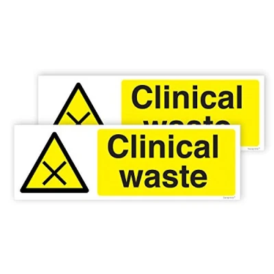 Image of Pack of 2 Clinical Waste Sticker Label (150 x 50 mm) Self Adhesive Waterproof Stickers for Bin Sara Prints