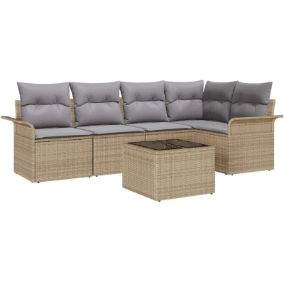 Image of vidaXL 6 Piece Garden Sofa Set with Cushions Black Poly Rattan
