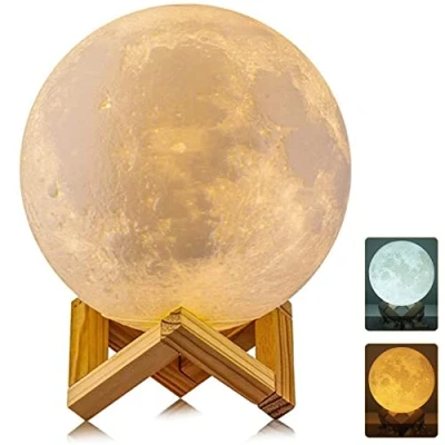 Image of AGM 3D Printed Moon Lamp, 15cm Dimmable LED Night Light with 2 Colors, Remote and Touch Control Mood Lamp for Bedroom, Kids Room Cafe Bar Dining