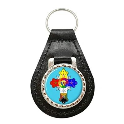 Image of Giftshop UK Rose Cross Christian Leather Key Fob
