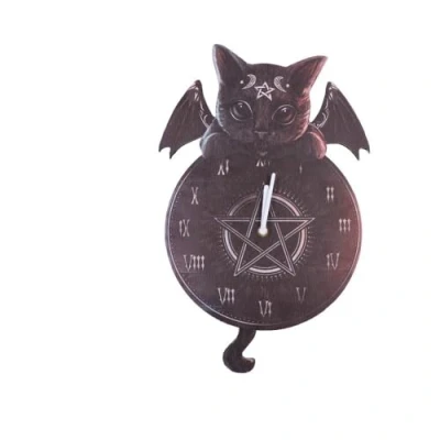 Image of Nemesis Now Malpuss Tickin&#039; Clock, Gothic Winged Cat Decor,