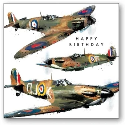 Image of Woodmansterne General Male Birthday Card for Men/Boys &#039;Spitfires&#039; Fighter Aircraft Illustration Eco Friendly &amp; Recyclable From Cardmix