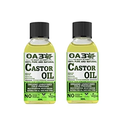 Image of OA3 Pure Natural Castor Oil 30ML (2 PACK) Cold Pressed, 100% &amp; Undiluted, Hexane Free Nourish Your Skin, Hair, Eyebrows, Nails, Beard, and Eyelashes