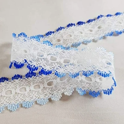 Image of Spectrim Knitting in Eyelet Lace 30 mm Wide Ribbon Sewing for Trimmings Works Home Decoration Gift Wrapping DIY Crafts (White &amp; Blue Mix, 5 Meters)