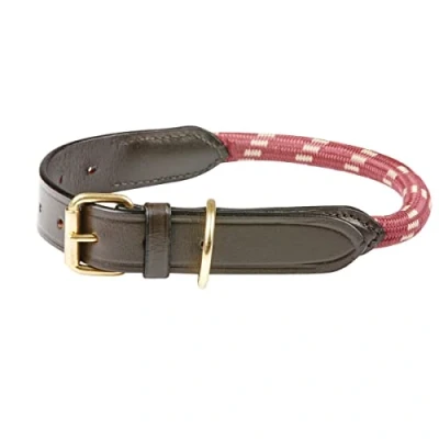 Image of WeatherBeeta Rope Leather Dog Collar, Burgundy/Brown, M