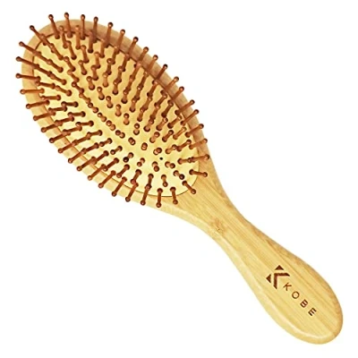 Image of Kobe Bamboo ECO Cushion Paddle Brush Sustainable Hair With 9 Rows of Pins Smoothing For Blow Dry, Detangling &amp; Straightening Long Short Use Wet Dry