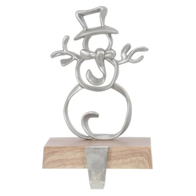 Image of Mr Crimbo Christmas Stocking Hanger Wooden Base Metal Fireplace Hook Snowman