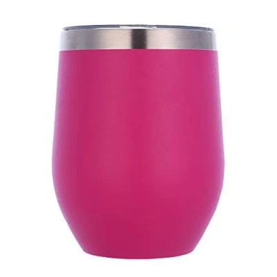 Image of Gteller 12 oz Stainless Steel Wine Tumbler Stemless Glasses with Lid, Double Wall Insulated Travel Mug Perfect for Wine, Coffee, Drinks, Champagne, Cocktails (Rose Pink)