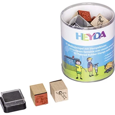 Image of Heyda 204888489 Stamp Tin (Footballer &amp; Construction Site) Motif Size: Approx. 1.5 x cm