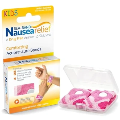 Image of Sea Band Travel &amp; Motion Sickness and Nausea Relief Acupressure Wristband Kids (Pink), 1 Pair