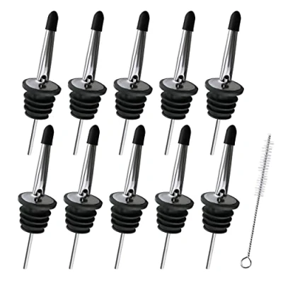 Image of Lahviuu Bottle Pourers,10 pcs Liquor Pourer Stainless Steel Freeflow Spirits Speed Pourers Oil Dispenser,for Olive Coffee Syrup Vinegar Bottles Wine(with Caps)