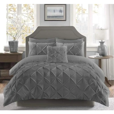 Image of [hachette] PINTUCK DUVET COVER BEDDING BED SET WITH PILLOWCASES (Charcoal Grey, Single)