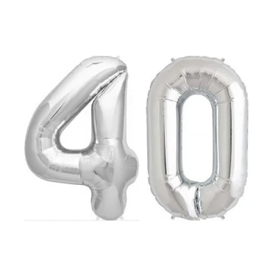 Image of Silver Number 40 Large Helium Foil Balloon Birthday Party Wedding Anniversary Decoration 101cm