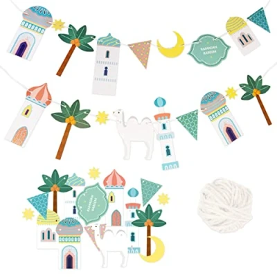 Image of Papierdrachen 10 m garland as decoration for Ramadan pastel crafts boys, girls and adults beautiful decorative design set 3