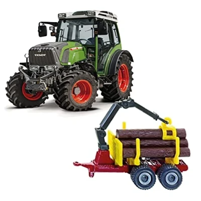 Image of Bburago M15590F Maisto Mini Working Machines FENDT 209 VARIO TRACTOR WITH LOG TRAILER die cast Model, Green