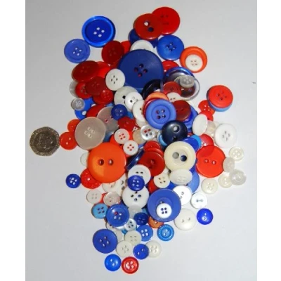 Image of celloexpress Pack of 500g Red, White &amp; Blue Buttons Mixed Sizes Various and for Sewing Crafting