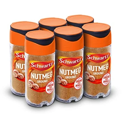 Image of Schwartz Ground Nutmeg 32 G Jar Pack of 6 Sweet and Earthy Flavour Versatile Spice, Essential for Home Cooked Meals Perfect Curries, Pasta Sauces Vegetables