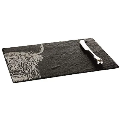 Image of The Just Slate Company Highland Cow Cheese Board &amp; Knife Gift Set
