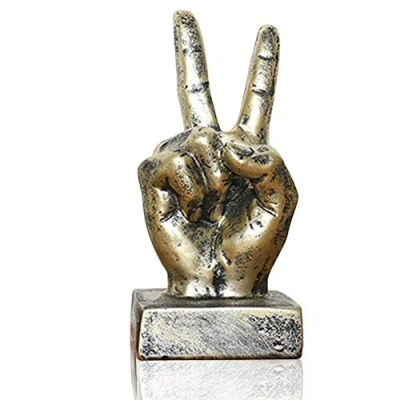 Image of LEPENDOR Golden Polyresin Hand Gesture Desk Statues Finger Sculpture Decor Victory Fingers