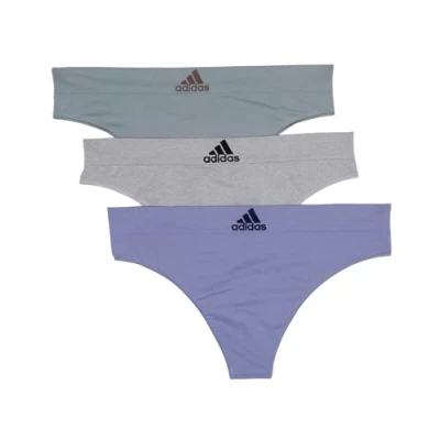 Image of adidas Women&#039;s Seamless Thong Underwear 3 Pack Panties, Silver Violet/Heather Grey/Silver Green, M