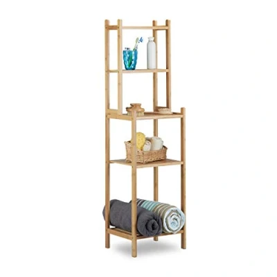 Image of Relaxdays Bamboo Bathroom Shelf, 5 Tiers for Kitchen, Hallway, Bathroom, Open, Freestanding, HxWxD: 121x33x28 cm, Natural Brown