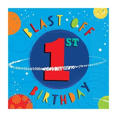 Image of Amscan 5122783 Blast Off Space Kids 1st Birthday Party Luncheon Napkins 16 Pack