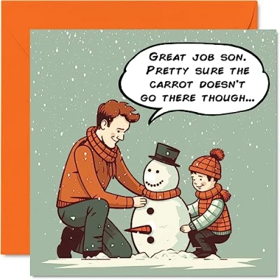 Image of Funny Christmas Cards for Women Men Snowman Rude Merry Xmas Card Sister Brother Cousin Uncle Auntie Mum Dad Nan Grandad, 145mm x Single Greeting Gift