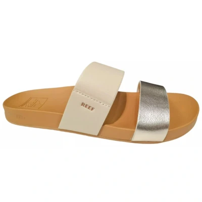 Image of REEF Cushion Vista Women&#039;s Fashion Slide Sandal, Vegan Leather Strap, Ultra Soft Footbed, Vintage/Gold, 8.5