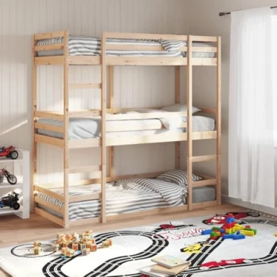 Image of vidaXL Triple Bunk Bed without Mattress 80 x 200 cm Solid Pine Wood
