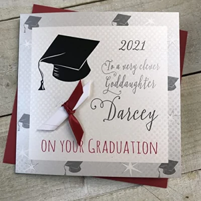 Image of WHITE COTTON CARDS PERSONALISED GRADUATION CARD, GODDAUGHTER A SCROLL DESIGN Handmade (P20 41 GODD &amp; XP20 GODD)