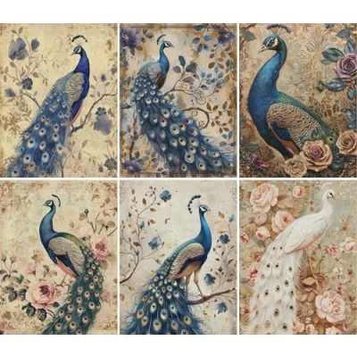 Image of Vintage Peacock Rice Paper, 8 x 10.5 inch for Decoupage Scrapbooking Cards Crafts