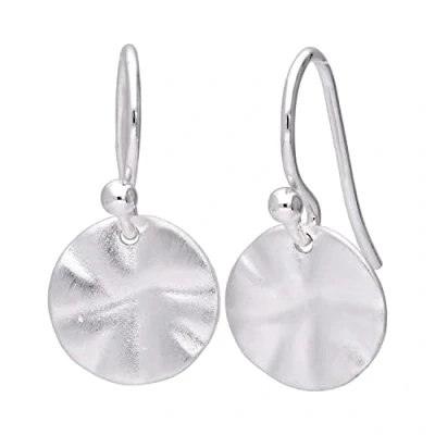 Image of Sterling Silver Hammered Round Disc Drop Earrings