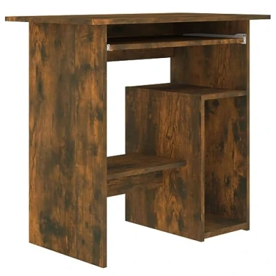 Image of vidaXL Desk for Study or Work in Smoked Oak Engineered Wood with Compartment PC Tower and Keyboard Tray