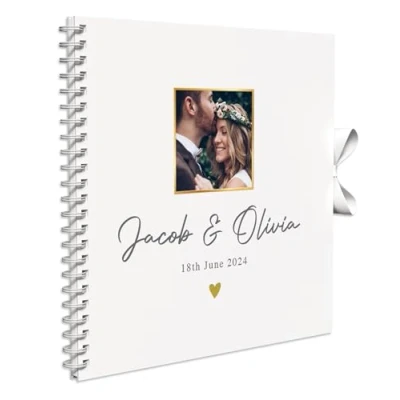 Image of Personalised Photo Wedding Guest Book Keepsakes,Signature Scrapbook, Album Couple 20cm x 20 cm 50 Sheets (Simple, White)