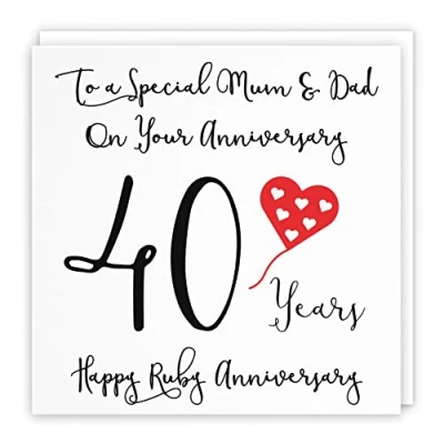 Image of Hunts England Mum And Dad 40th Anniversary Card To A Special &amp; On Your 40 Years Happy Ruby Love Heart Collection