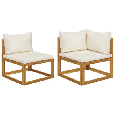 Image of vidaXL 2 Piece Sofa Set with Cream White Cushions Solid Wood Acacia