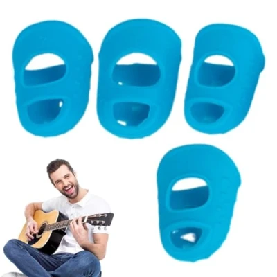 Image of Guitar Finger Protectors, Breathable Silicone Fingertip 4 Anti Slip Protection Covers Caps for Folk, Ukulele, Guitar, Beginners Players
