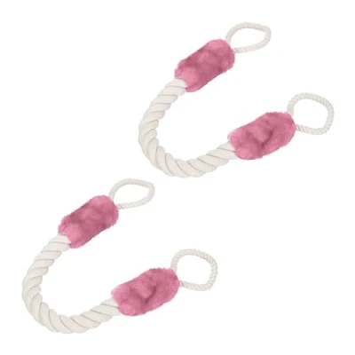 Image of Relaxdays Rope Door Stoppers, Set of 2, 60 cm Long, Handle Blocker, Protection for Kids &amp; Pets, Maritime, Cream/Pink