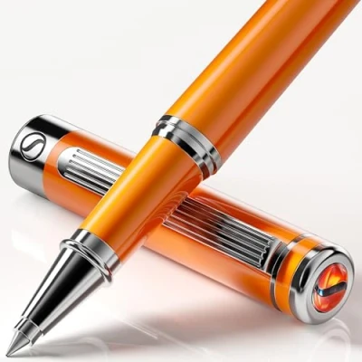 Image of Scriveiner Orange Rollerball Pen Stunning Luxury With Chrome Finish, Schmidt Ink Refill, Best Roller Ball Gift Set for Men &amp; Women, Professional, Executive Office, Nice Pens