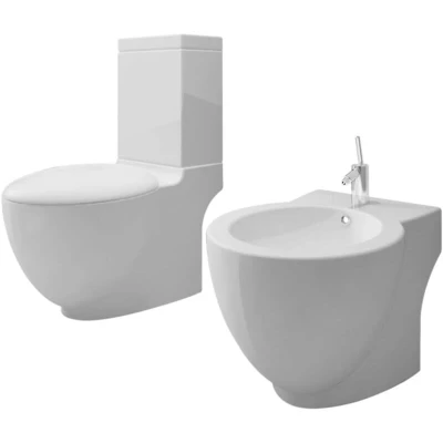 Image of vidaXL White Ceramic Toilet &amp; Bidet Set