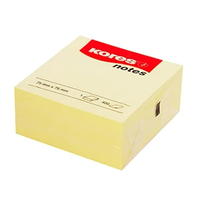Image of Kores Yellow Sticky Notes Coloured, Self Stick Notes, Memo Block, Stationery Supplies, Set, Note Pad, School Teacher Office Supplies 75x75mm, Pack of 1 x 400