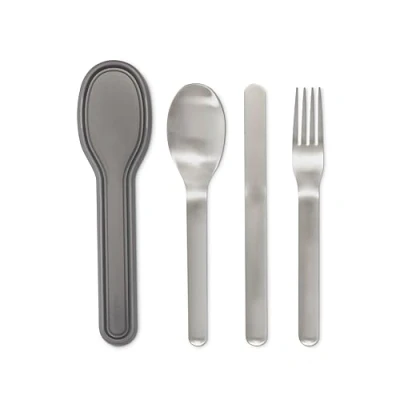 Image of Black+Blum Nesting Cutlery Set 3 Piece Stainless Steel Compact Travel (Knife, Fork, and Spoon) Portable Tableware with Snap Shut Case, Silver