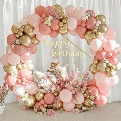 Image of Pink and Gold Balloons Arch Kit, 132pcs Baloon with Dusty Pink, Soft Balloon, for Girls Birthday Decorations, Bridal Shower, Engagement Party, Wedding, Baby Shower