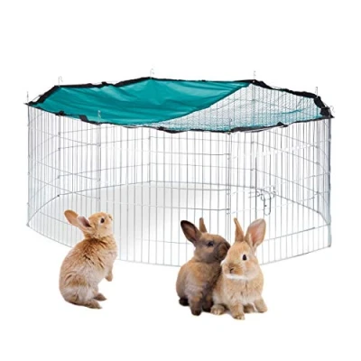 Image of Relaxdays Free Range Pen with Netting, Outdoor Enclosure for Rodents, Sun Protection, Ø 145 cm, Galvanized