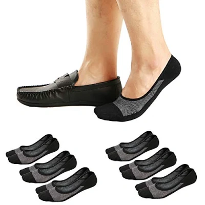 Image of Ueither Men&#039;s No Show Socks Invisible Liner Loafers Sneakers Non Slip (White/Gray (3 Pairs Each), 9.5 13.5)